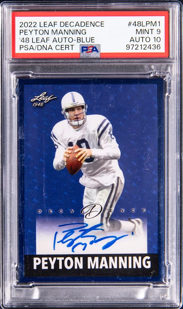 2022 Leaf Peyton Manning Decadence '48 Leaf Autograph Blue #48L-PM1 card image