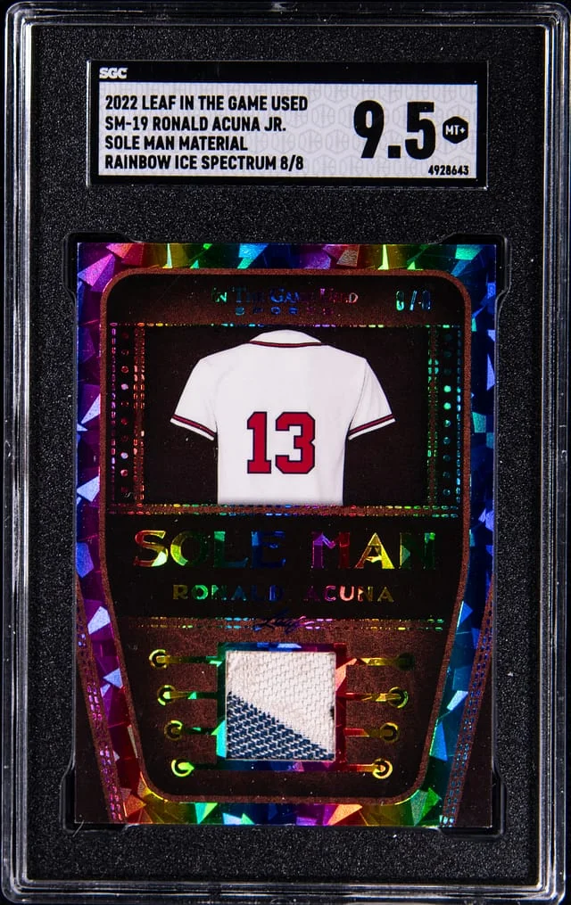 2022 Leaf Ronald Acuna Jr. In The Game Used Sole Man Materials Rainbow Ice Spectrum #SM-19 card image