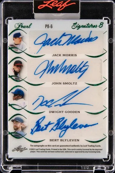 2022 Leaf Ryan/Clemens/Maddux/Martinez/Morris/Smoltz/Gooden/Blyleven Multi-Signed Card - Leaf Encased Signatures 8 #P8-6 card image