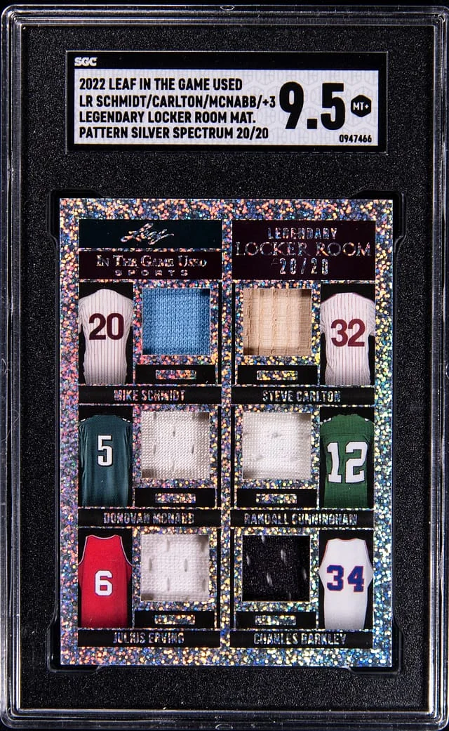 2022 Leaf Schmidt/Carlton/McNabb/Cunningham/Erving/Barkley In The Game Used Legendary Locker Room Materials Silver Spectrum #LR-23 card image