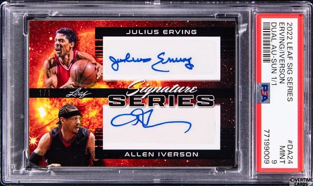 2022 Leaf Signature Series Julius Erving/Allen Iverson Dual Autograph Sun #DA24 card image