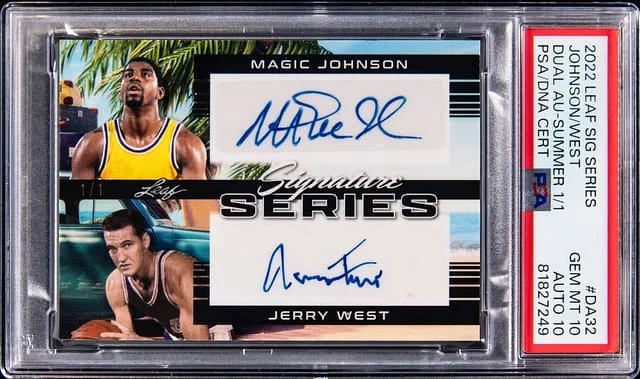 2022 Leaf Signature Series Magic Johnson/Jerry West Dual Autograph Summer #DA-32 card image