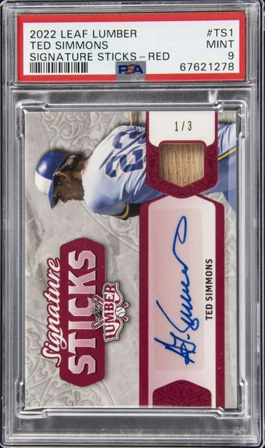 2022 Leaf Ted Simmons Game-Used Lumber Signature Sticks Red #TS-1 card image