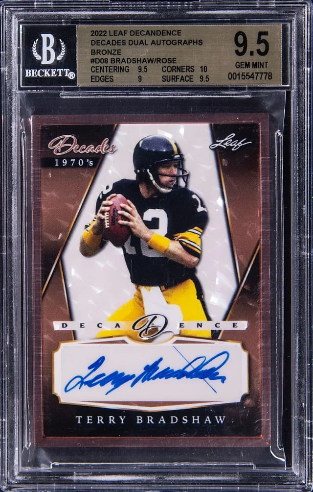 2022 Leaf Terry Bradshaw/Pete Rose Decadence Decades Dual Autograph Bronze #D-08 card image