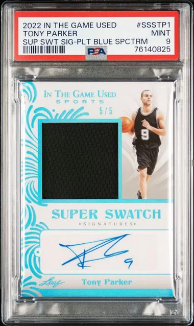 2022 Leaf Tony Parker In The Game Used Super Swatch Signatures Platinum Blue Spectrum #SSS-TP1 card image