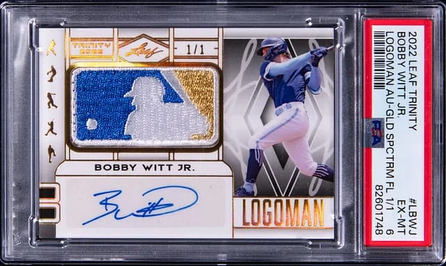 2022 Leaf Trinity Bobby Witt Jr. Logoman Autograph Gold Spectrum Foil #L-BWJ card image