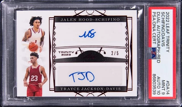 2022 Leaf Trinity Jalen-Hood Schifino/Trayce Jackson-Davis Dual Autograph Red #DA14 card image