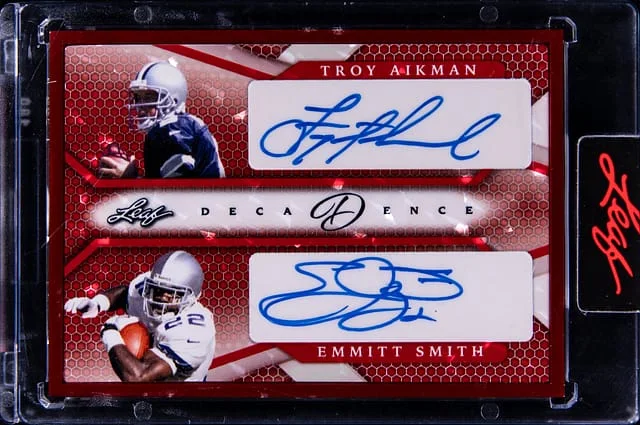 2022 Leaf Troy Aikman/Emmitt Smith Decadence Dual Autographs Red #DA-32 card image