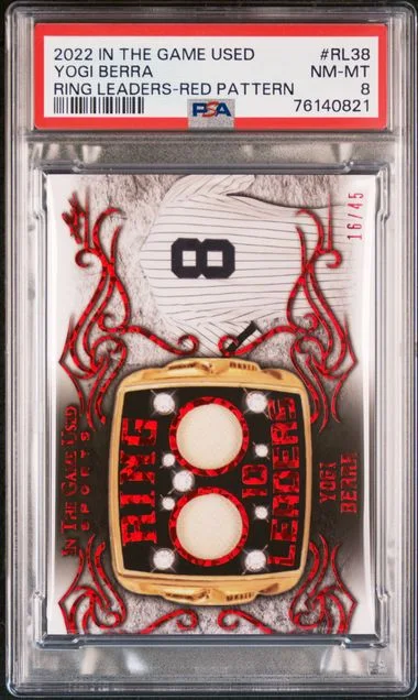 2022 Leaf Yogi Berra Game-Used In The Game Used Ring Leaders Red Pattern #RL-38 card image