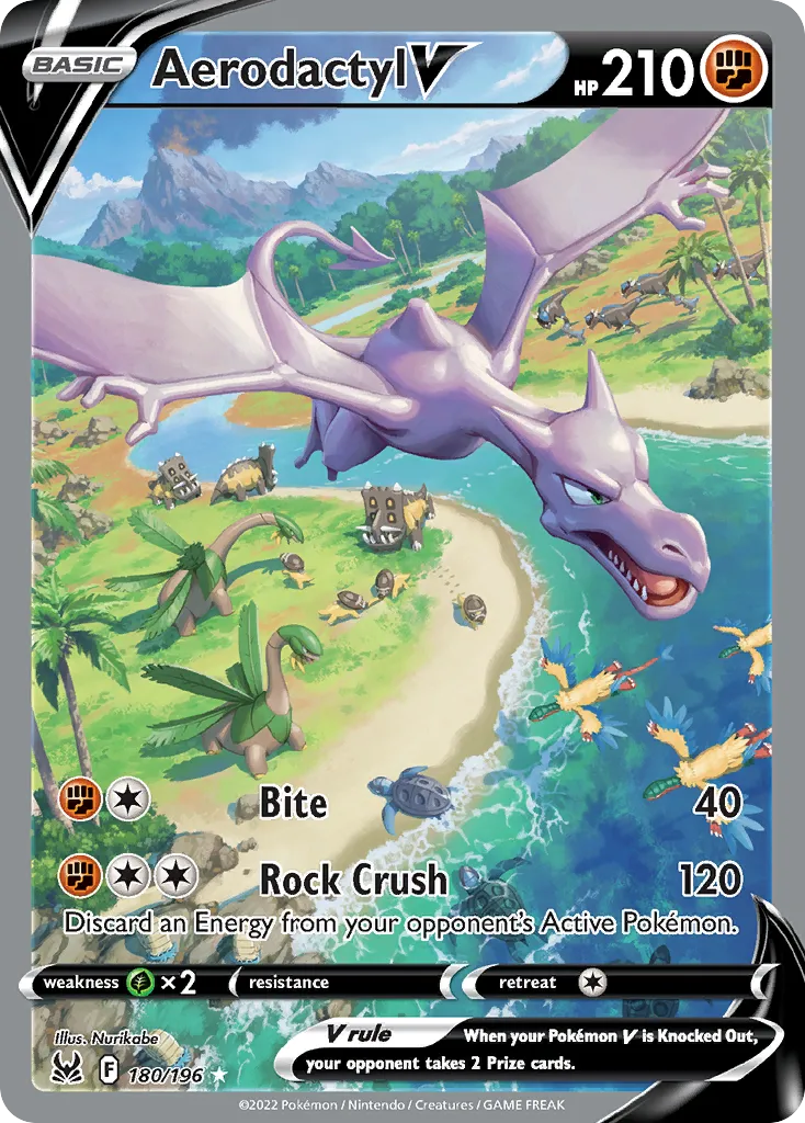 2022 Lost Origin Aerodactyl V #092/196 Rare Holo V card image