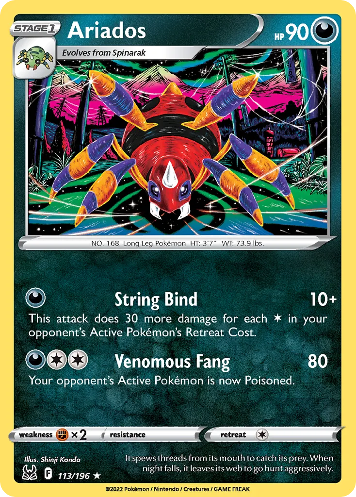 2022 Lost Origin Ariados #113/196 Rare card image