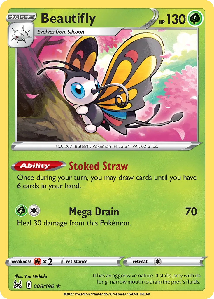 2022 Lost Origin Beautifly #008/196 Rare Holo card image