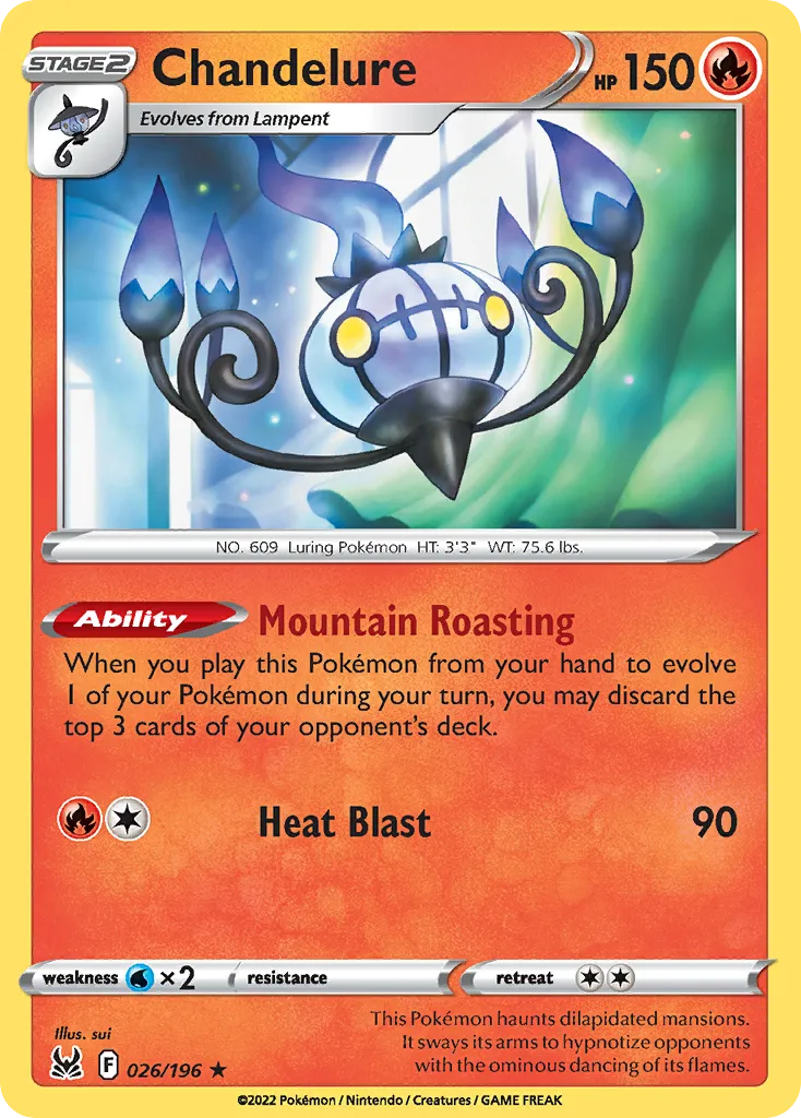 2022 Lost Origin Chandelure #026/196 Rare Holo card image