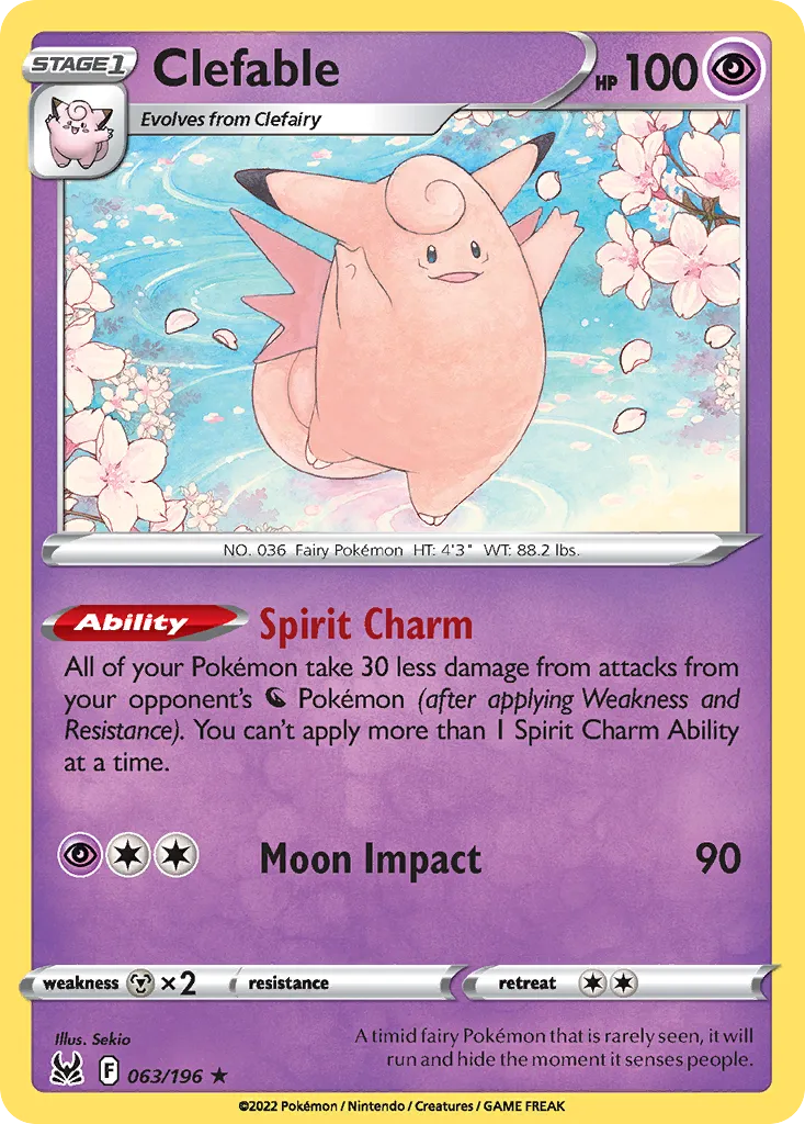 2022 Lost Origin Clefable Rare #063/196 Rare card image
