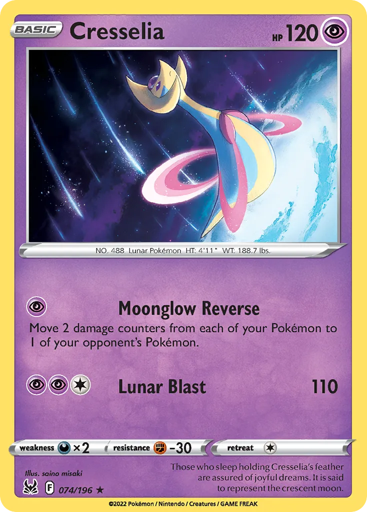 2022 Lost Origin Cresselia #074/196 Rare Holo card image