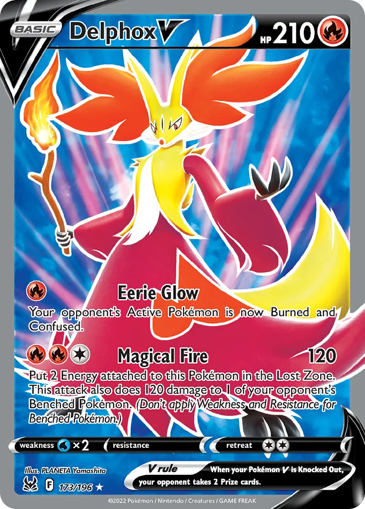 2022 Lost Origin Delphox V #173/196 Rare Ultra card image