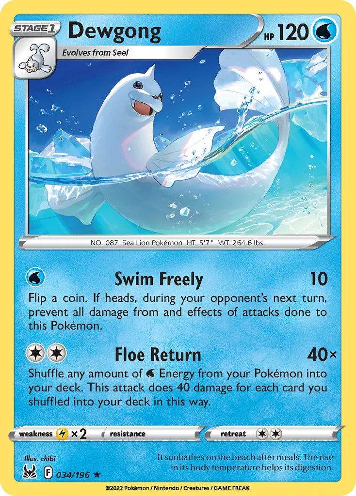 2022 Lost Origin Dewgong #034/196 Rare card image