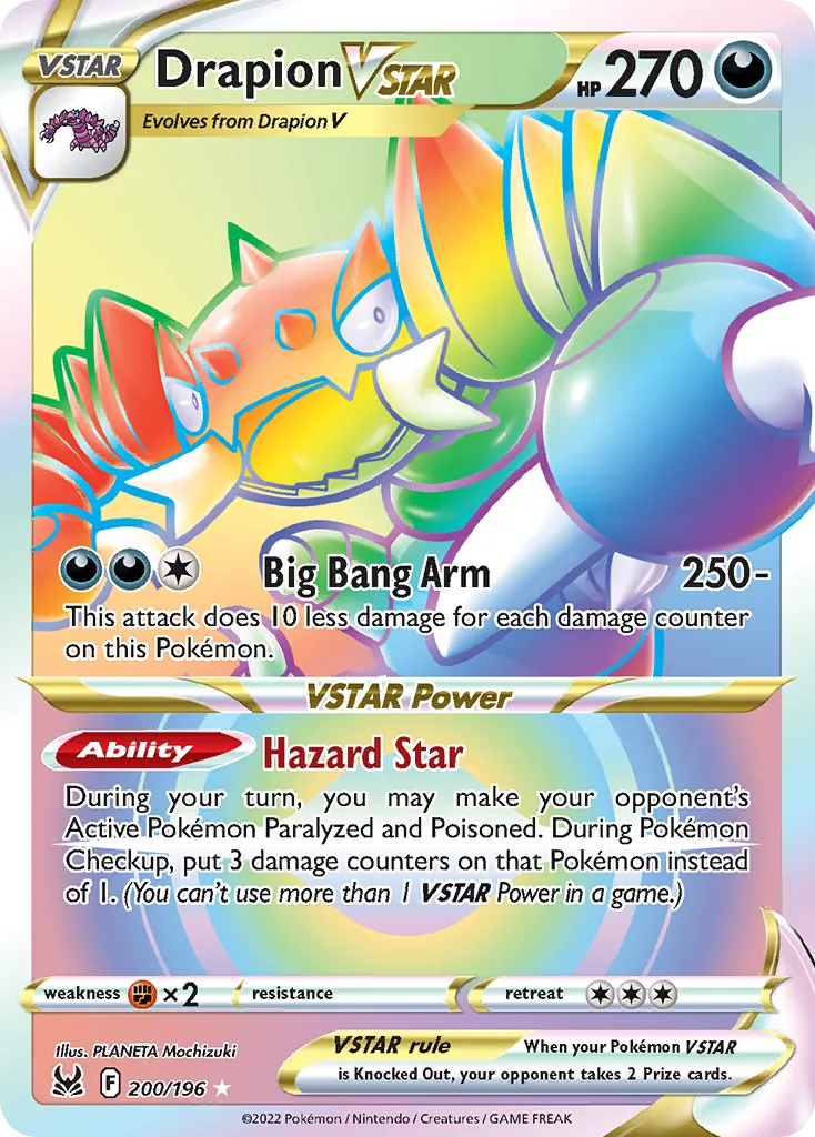 2022 Lost Origin Drapion VSTAR #200/196 Rare Rainbow card image