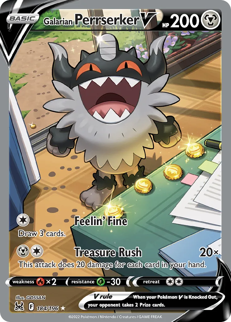 2022 Lost Origin Galarian Perrserker V #183/196 Rare Ultra card image
