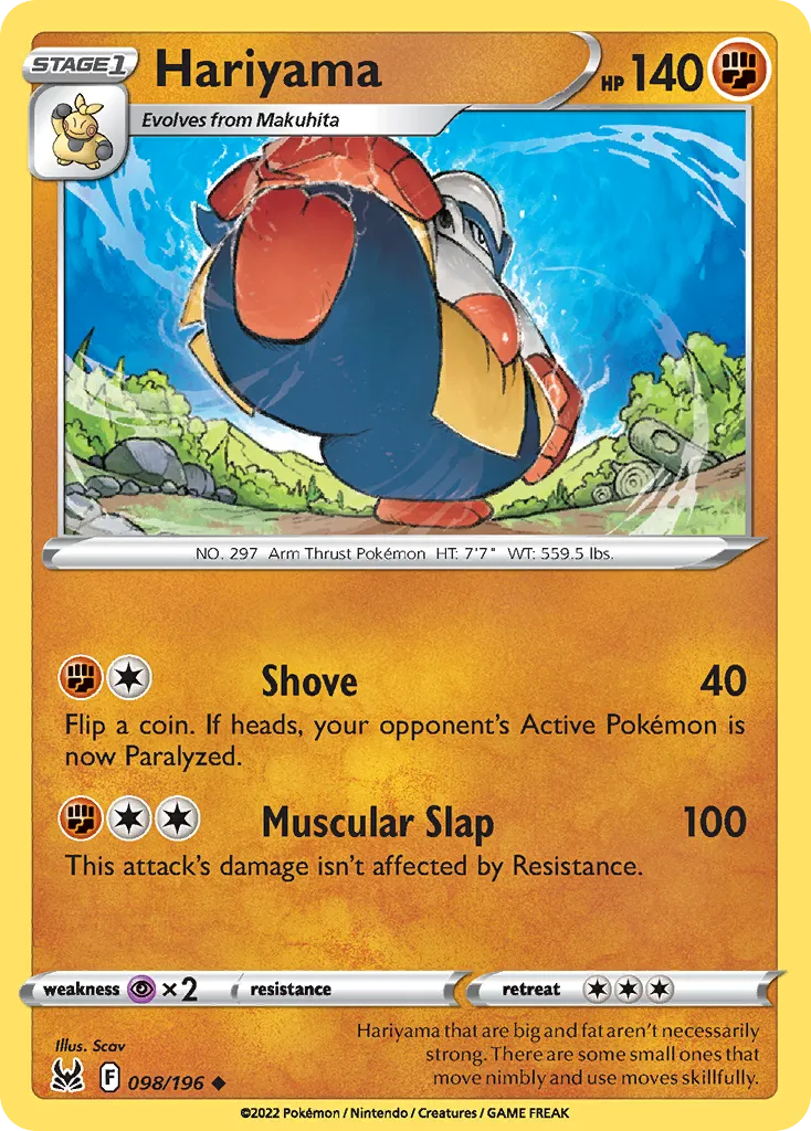 2022 Lost Origin Hariyama Uncommon #098/196 Uncommon card image
