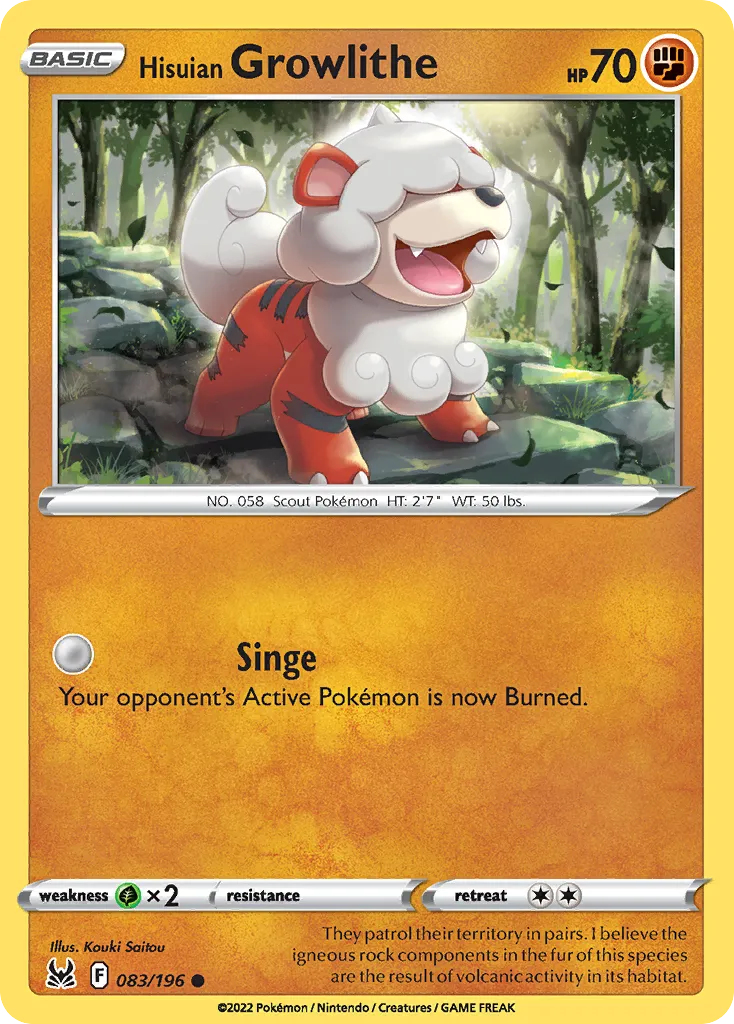 2022 Lost Origin Hisuian Growlithe #083/196 Common card image