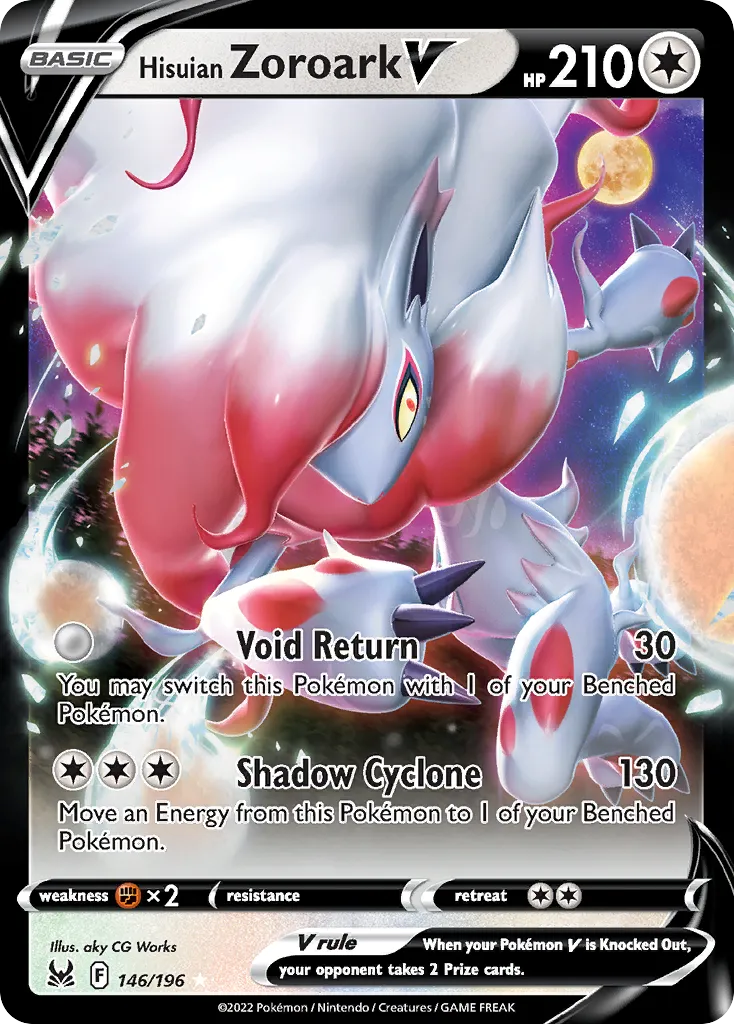2022 Lost Origin Hisuian Zoroark V #146/196 Rare Holo V card image