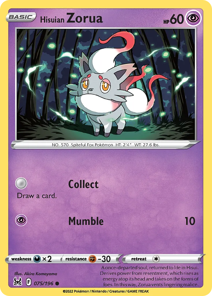 2022 Lost Origin Hisuian Zorua #075/196 Common card image