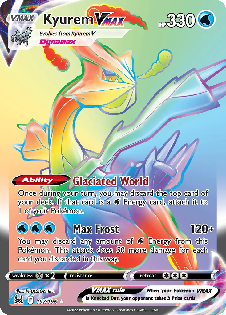 2022 Lost Origin Kyurem VMAX #197/196 Rare Rainbow card image
