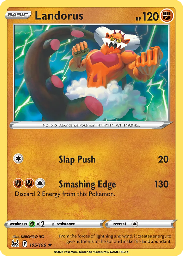 2022 Lost Origin Landorus #105/196 Rare card image