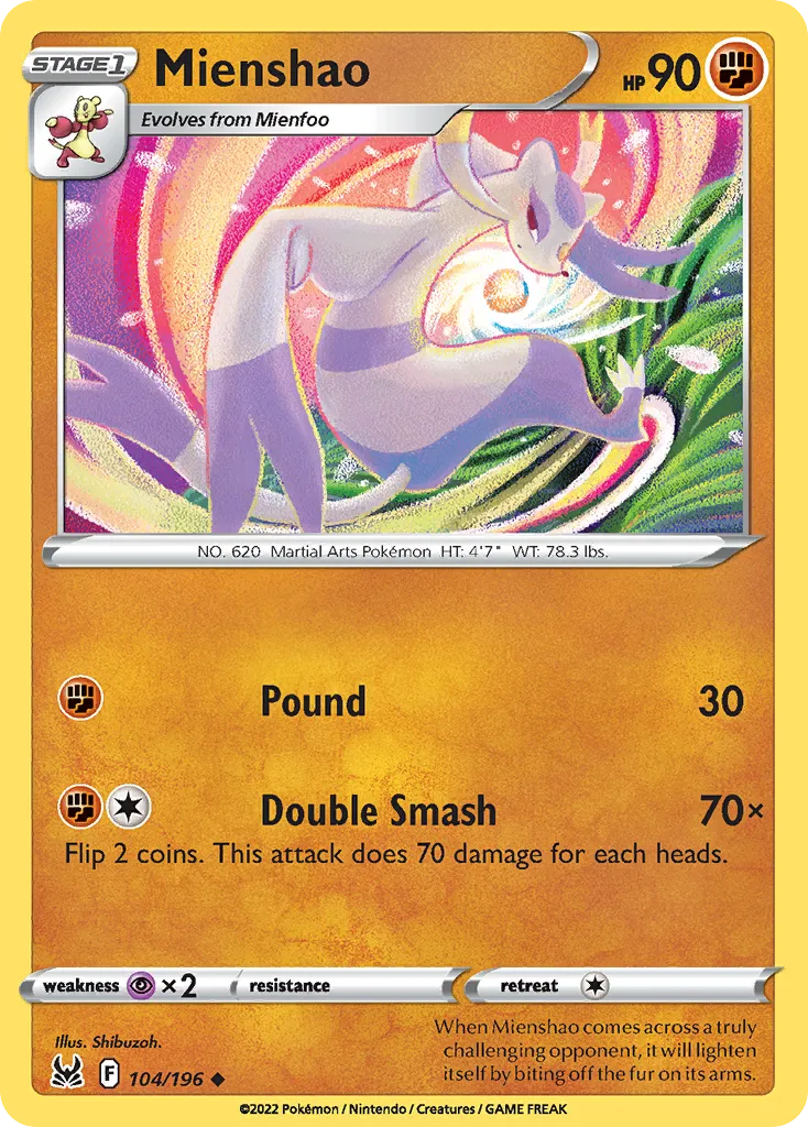 2022 Lost Origin Mienshao Uncommon #104/196 Uncommon card image
