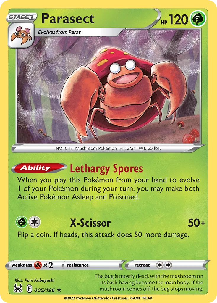 2022 Lost Origin Parasect Rare #005/196 Rare card image