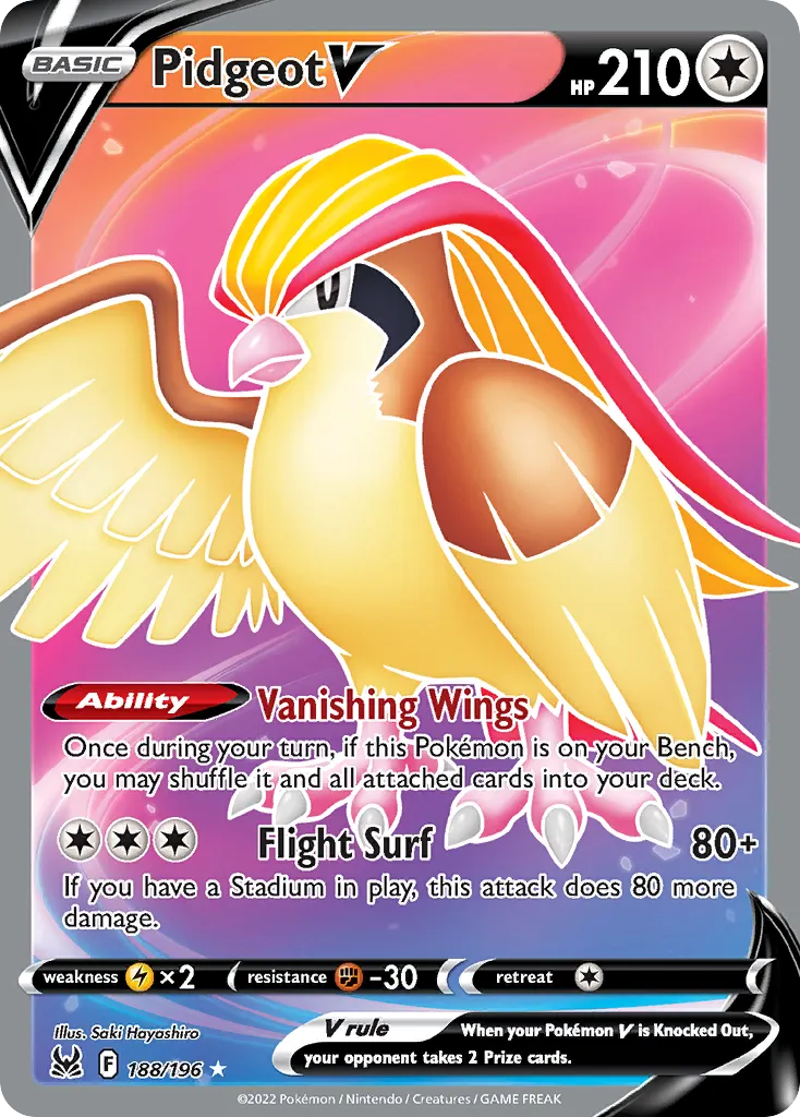 2022 Lost Origin Pidgeot V #137/196 Rare Holo V card image