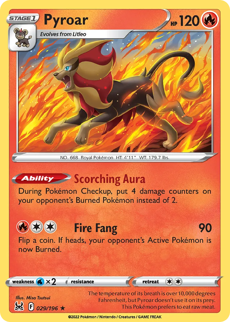 2022 Lost Origin Pyroar Rare Holo #029/196 Rare Holo card image