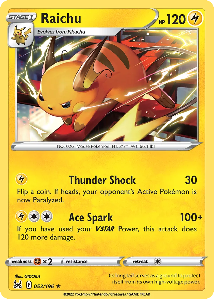 2022 Lost Origin Raichu #053/196 Rare card image