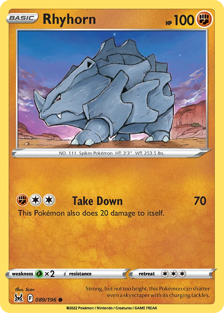 2022 Lost Origin Rhyhorn Common #089/196 Common card image
