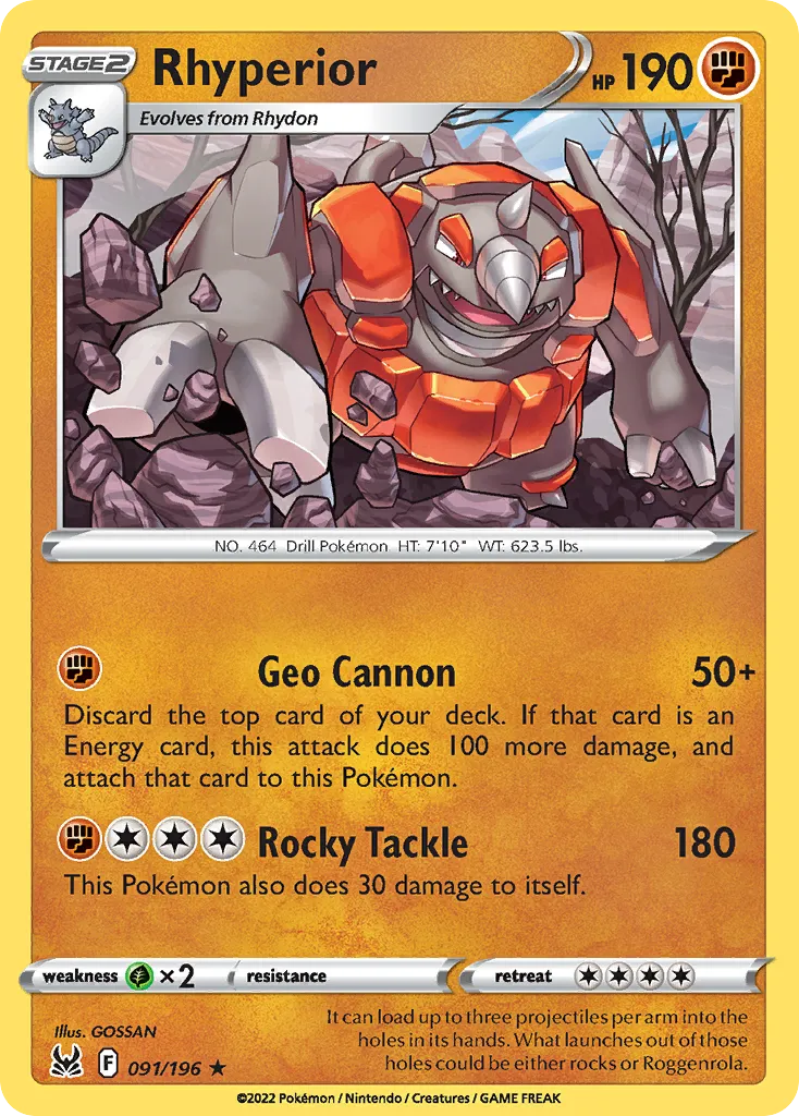 2022 Lost Origin Rhyperior Rare #091/196 Rare card image