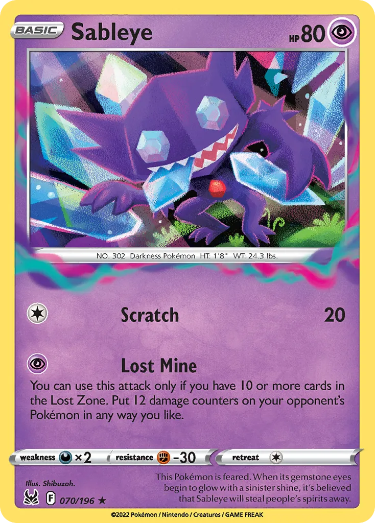 2022 Lost Origin Sableye Rare Holo #070/196 Rare Holo card image