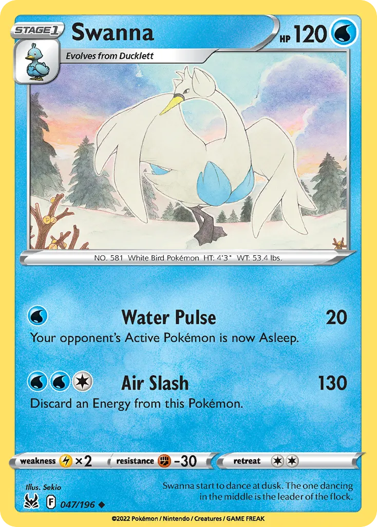 2022 Lost Origin Swanna Uncommon #047/196 Uncommon card image