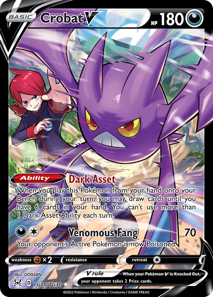 2022 Lost Origin Trainer Gallery Crobat V #TG20 Rare Holo V card image