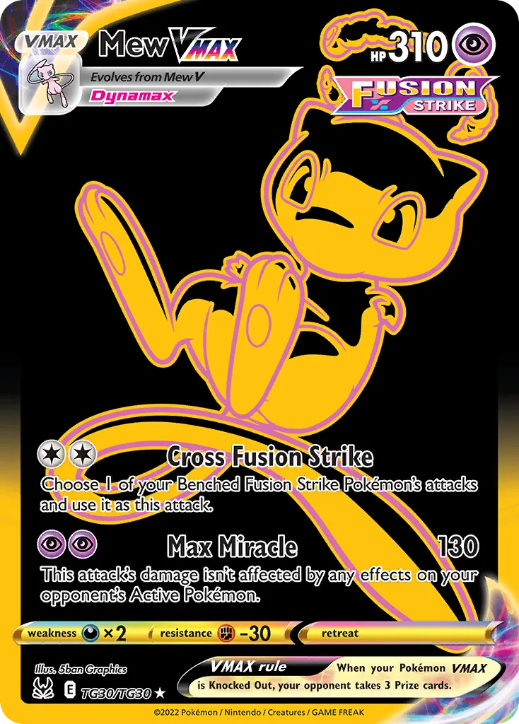 2022 Lost Origin Trainer Gallery Mew VMAX #TG30 Rare Secret card image