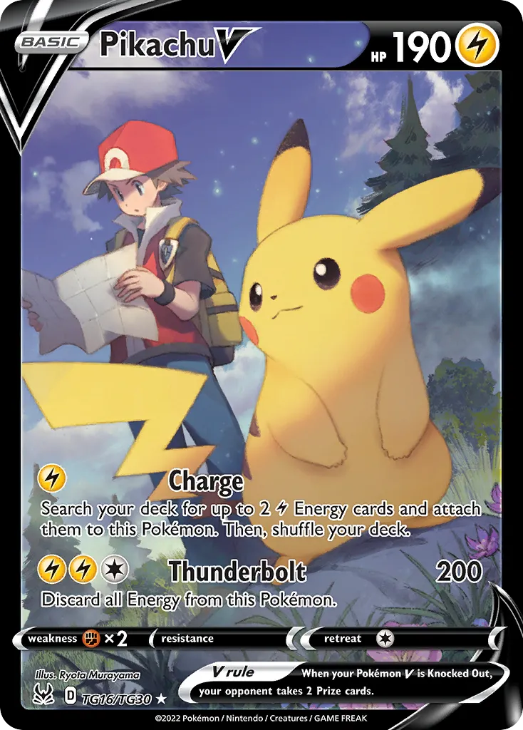 2022 Lost Origin Trainer Gallery Pikachu V #TG16 Rare Holo V card image