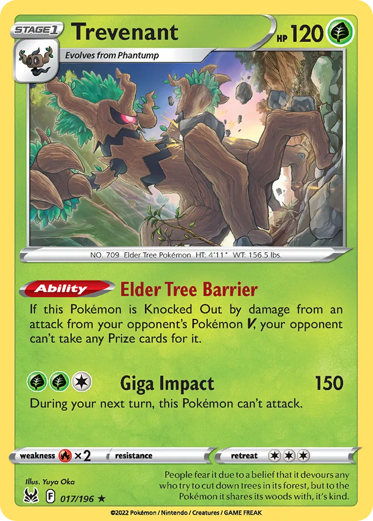 2022 Lost Origin Trevenant #017/196 Rare Holo card image