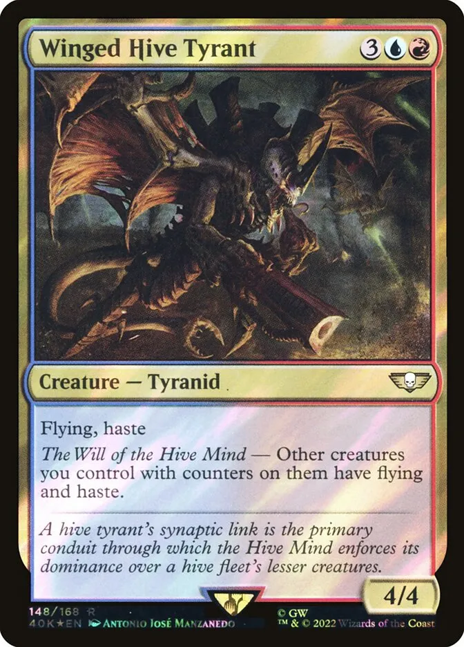 2022 Warhammer 40,000 Commander Winged Hive Tyrant #148★ rare card image