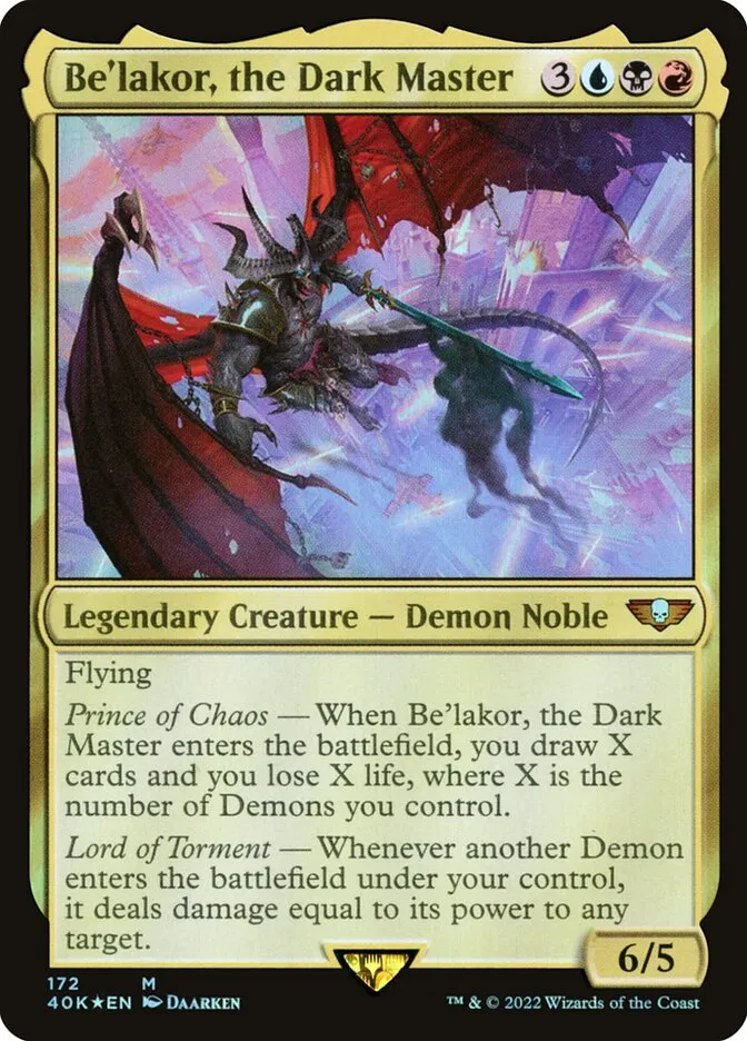 2022 Warhammer 40,000 Commander Be'lakor, the Dark Master #172 mythic card image