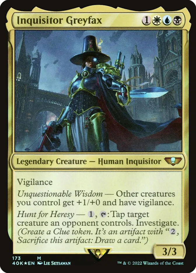 2022 Warhammer 40,000 Commander Inquisitor Greyfax #173 mythic card image