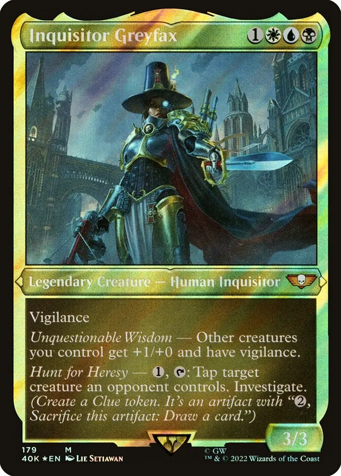 2022 Warhammer 40,000 Commander Inquisitor Greyfax #179 mythic card image