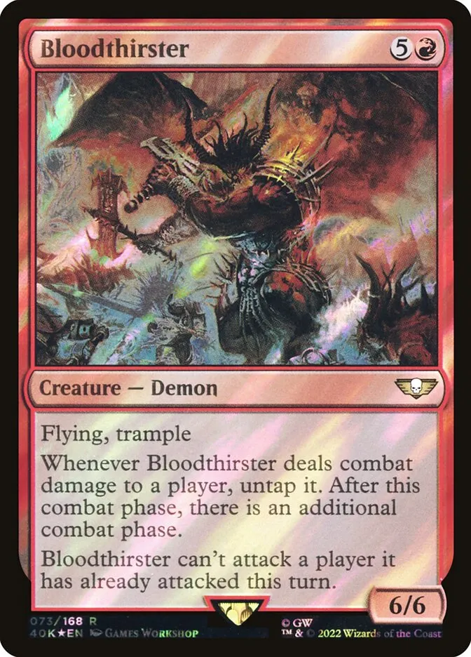 2022 Warhammer 40,000 Commander Bloodthirster #73★ rare card image