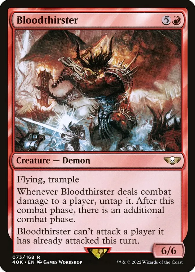 2022 Warhammer 40,000 Commander Bloodthirster #73 rare card image