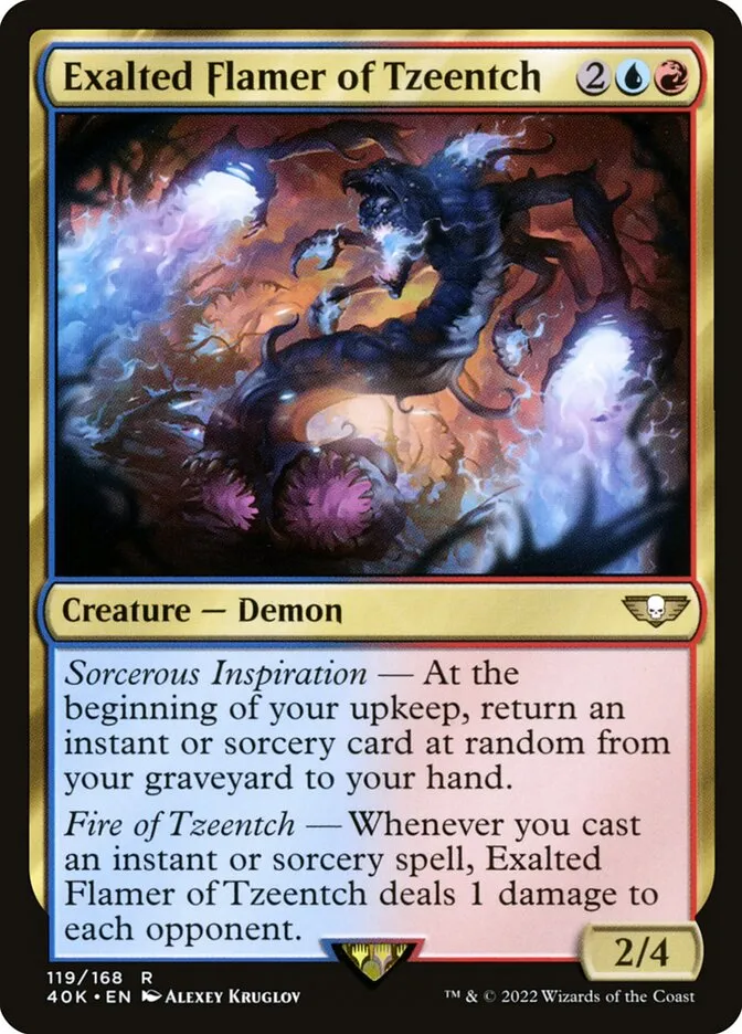 2022 Warhammer 40,000 Commander Exalted Flamer of Tzeentch #119 rare card image