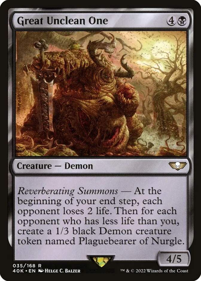 2022 Warhammer 40,000 Commander Great Unclean One rare #35 rare card image
